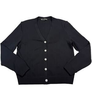 St. John Basics Santana Knit Black Cardigan Size S Jeweled Buttons Shoulder Pads